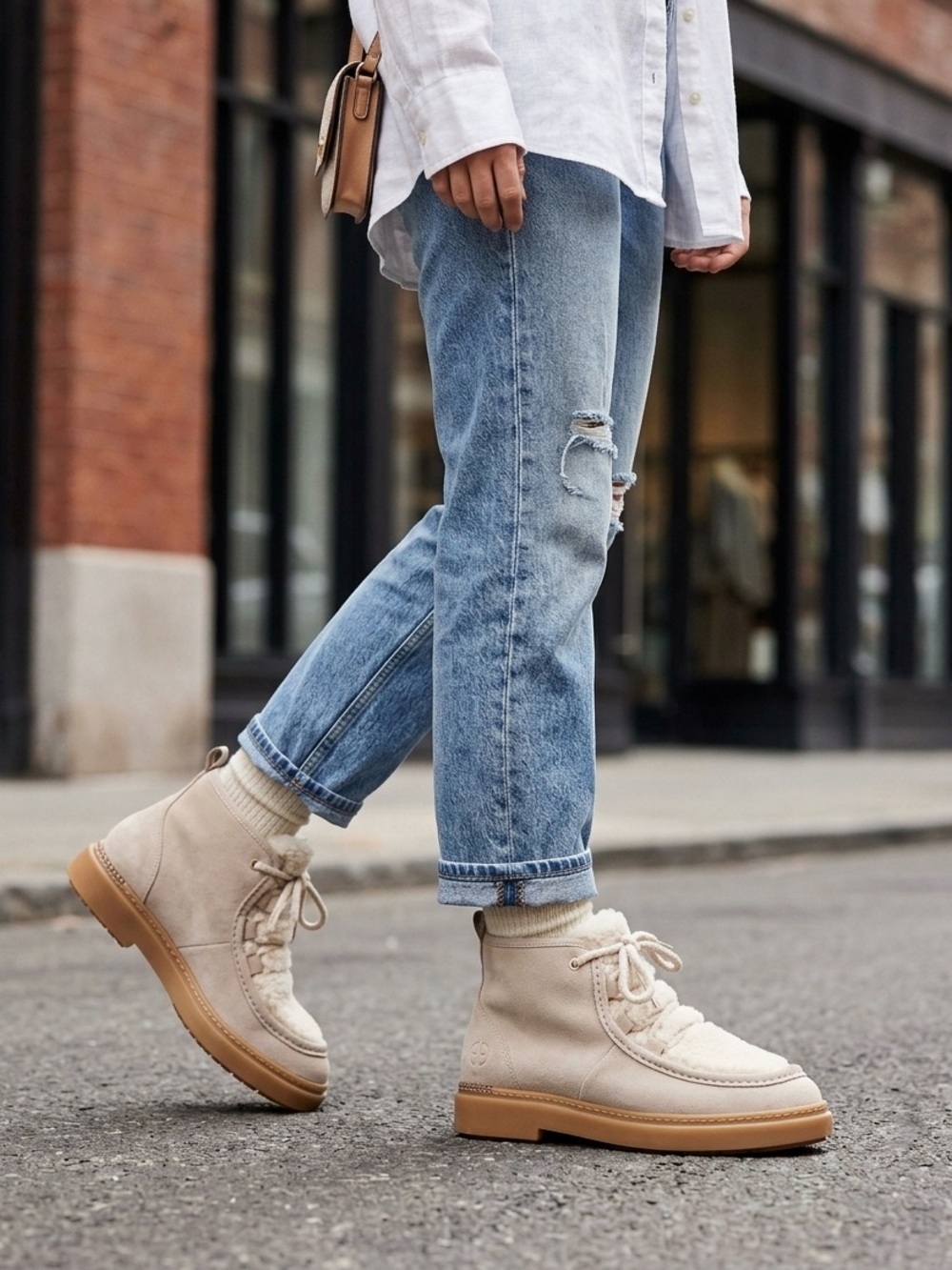 NEW COLE HAAN All-Day Suede Summit Lace Up Chukka Booties Boots Fur Hiking Warm